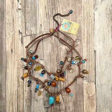 Gypsy ketting met leer, Turquoise & Amber @ StyleTrash.nl