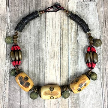 African necklace with bone beads handmade by dazzling gypsy queen at www styletrash nl ashanti