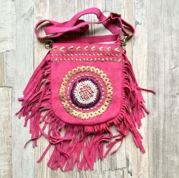 Banjara bag small   pink suede met franje styletrashnl   17 12 043