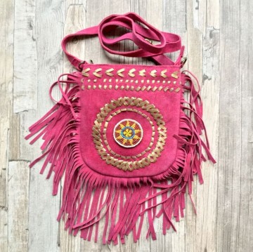 Banjara bag small   pink suede met franje styletrashnl   17 12 045 0