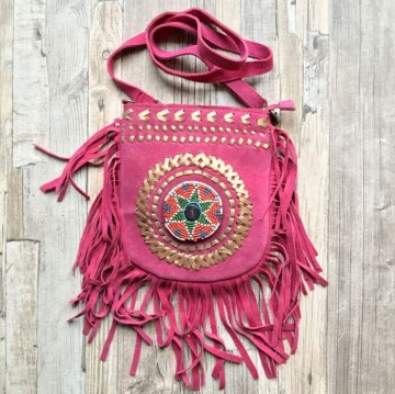 Banjara bag small   pink suede met franje styletrashnl   17 12 046