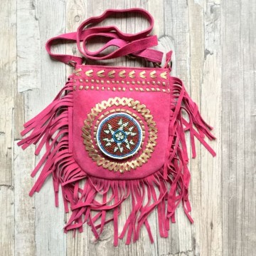 Banjara bag small   pink suede met franje styletrashnl   17 12 050