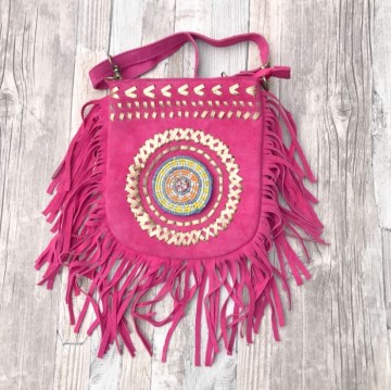 Banjara bag small   pink suede met franje styletrashnl   17 12 051