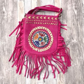 Banjara bag small   pink suede met franje styletrashnl   17 12 052