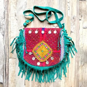 Banjara bag - Gypsy Boho Turquoise Ibiza tas van suede met franjes - 11