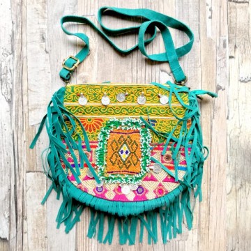 Banjara bag - Gypsy Boho Turquoise Ibiza tas van suede met franjes - 12