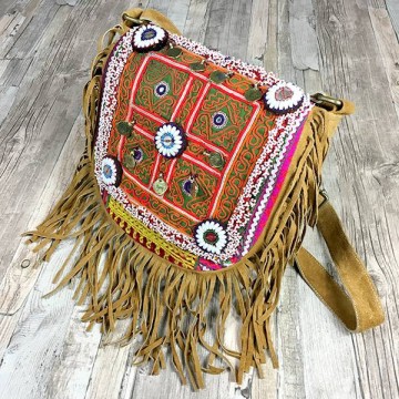 Gypsy Boho bruine suede Banjara tas van suede met franjes