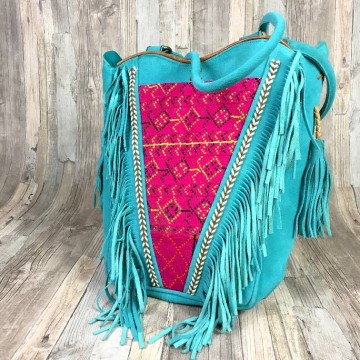 Gypsy Boho Banjara tas Turquoise suede