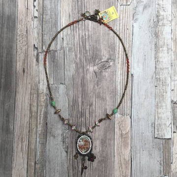 Bohemian gypsy necklace gold green pink with vintage lady cabochon greatest love off all by dazzling gypsy queen at www styletrash nl