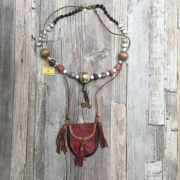 Bohemian gypsy necklace in white red with red leather bag the flame 2 by dazzling gypsy queen at www styletrash nl