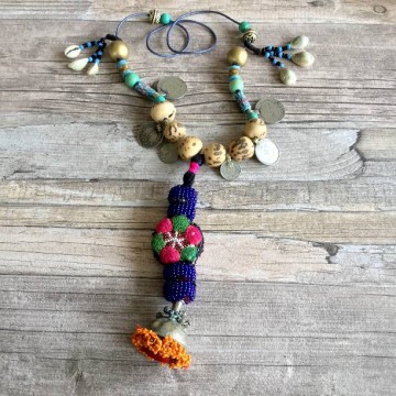 Boho banjara ketting lang met kralen en munten   styletrash nl 1607 03a