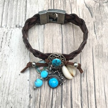 Boho armband in leer met turquoise @ StyleTrash.nl