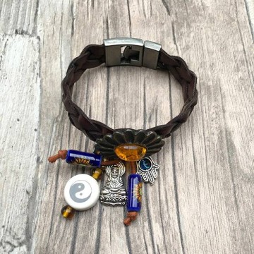 Leren hippie armband met Yin-Yang @ StyleTrash.nl