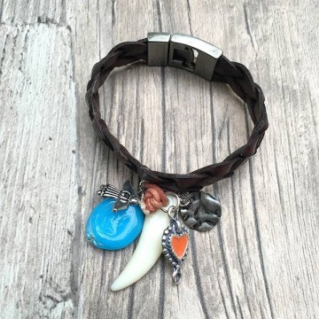 Boho lederen gevlochten armband met bedels @ StyleTrash.nl