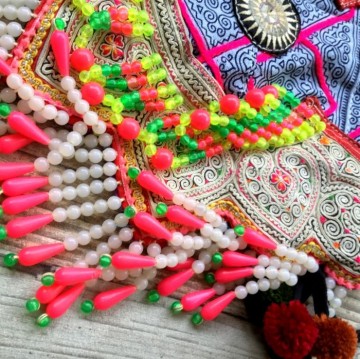 Boho hmong fringed beaded bag small  styletrashnl   4157 11a