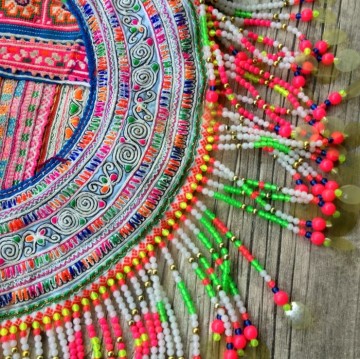 Boho hmong fringed beaded bag small  styletrashnl   4172 08a