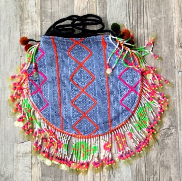 Boho hmong fringed beaded bag small  styletrashnl   4172 08b