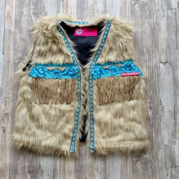 Boho Gilet Bodywarmer van kunstbont met franje en glitterband - 013 @ StyleTrash.nl