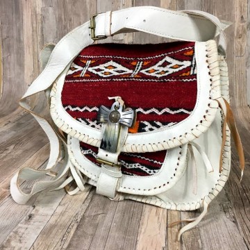 Witte Vintage leren Kelim bag