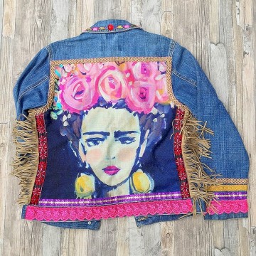 Boho jeans jacket   frida kahlo by dazzling gypsy queen  styletrashnl   jj 1805 004