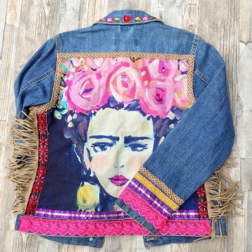 Boho jeans jacket   frida kahlo by dazzling gypsy queen  styletrashnl   jj 1805 004a 0