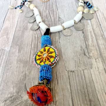 Boho Kuchi ketting met kralen, Tribal munten en Cowrie schelpen - 20  @ StyleTrash.nl