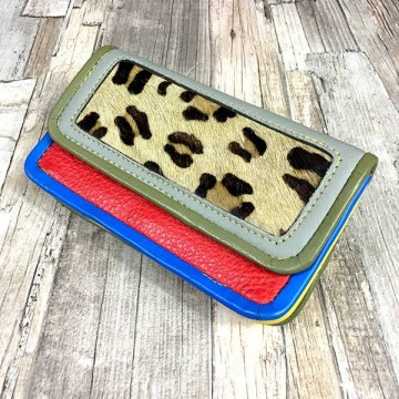 Leren Portemonnee met Panter print en diverse kleuren en kobalt