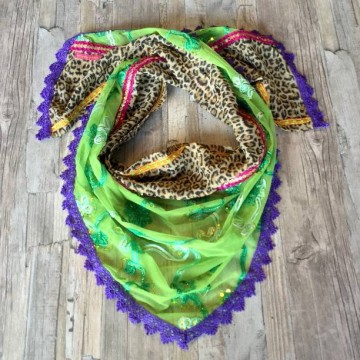 Boho sjaal in lime met lovertjes en panter print @ StyleTrash.nl