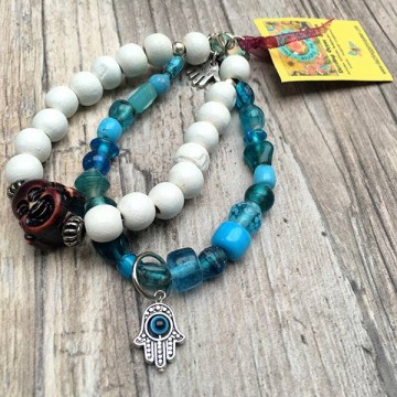 Armband met houten en glaskralen en Buddha @ StyleTrash.nl