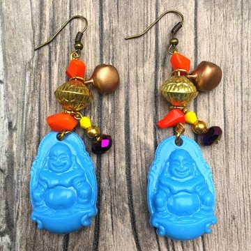 Boho oorbellen met blauwe Buddha bedels @ StyleTrash.nl