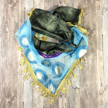 Ibiza sjaal van blauw kant met slangen print @ StyleTrash.nl