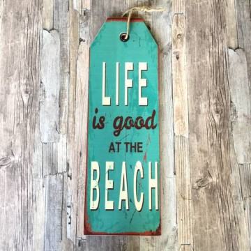 Houten Ibiza wandbord met tekst - Life is better at the Beach  - @ StyleTrash.nl