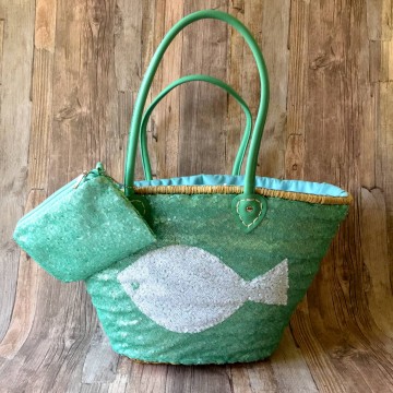 Ibiza strandtas | Ibiza Strandmand | mand handgemaakt met Pailletten