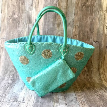 Ibiza strandtas | Ibiza Strandmand | mand handgemaakt met Pailletten stip