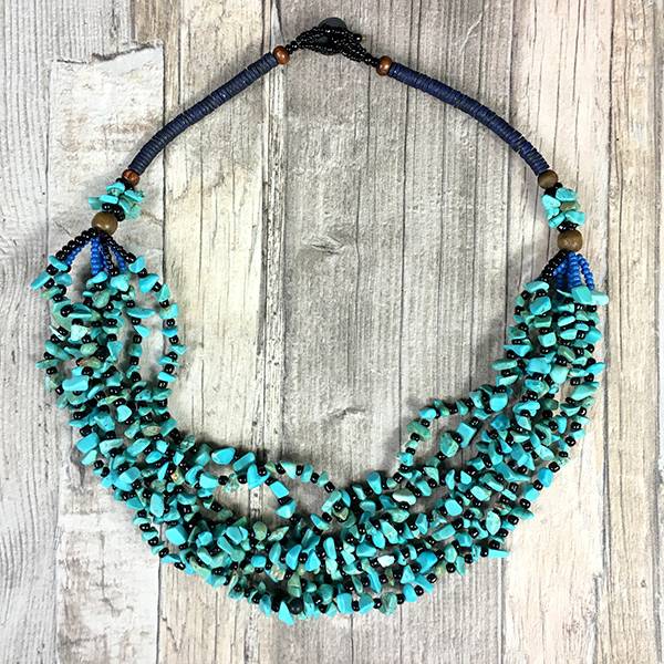 Turquoise African ketting SEKAI handmade @ styletrash.nl